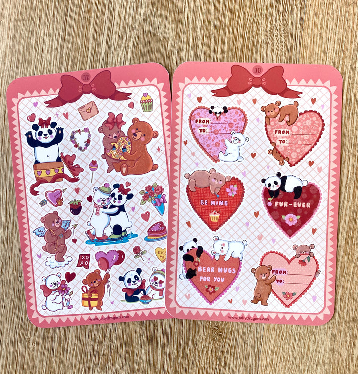 Valentine's bears sticker sheet set