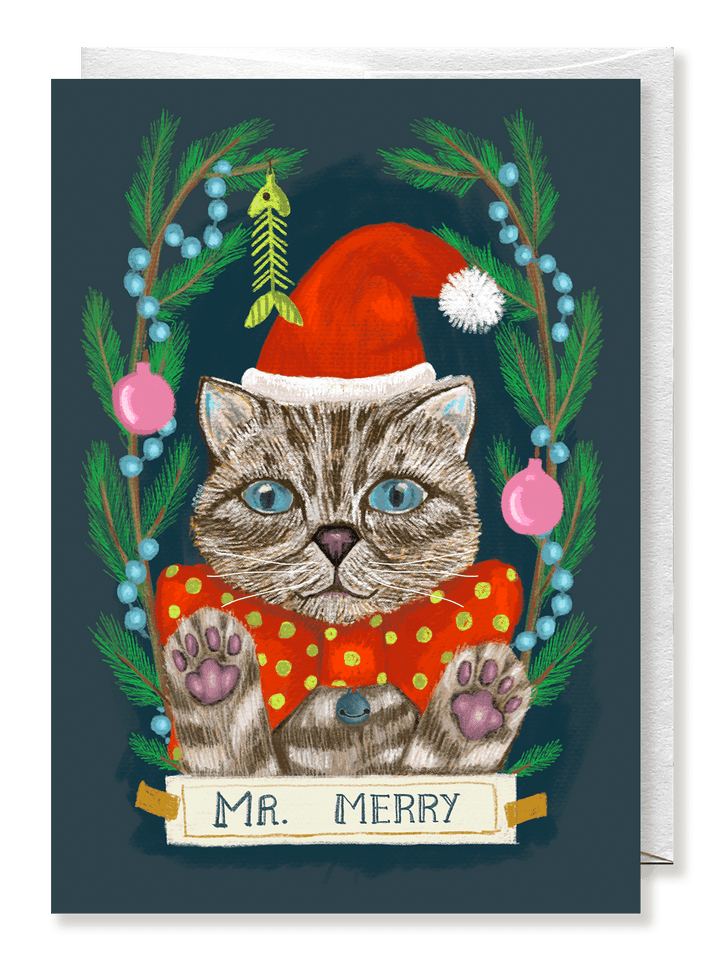 Domestic grey Christmas card, "Mr. Merry". - Jolly Dragons