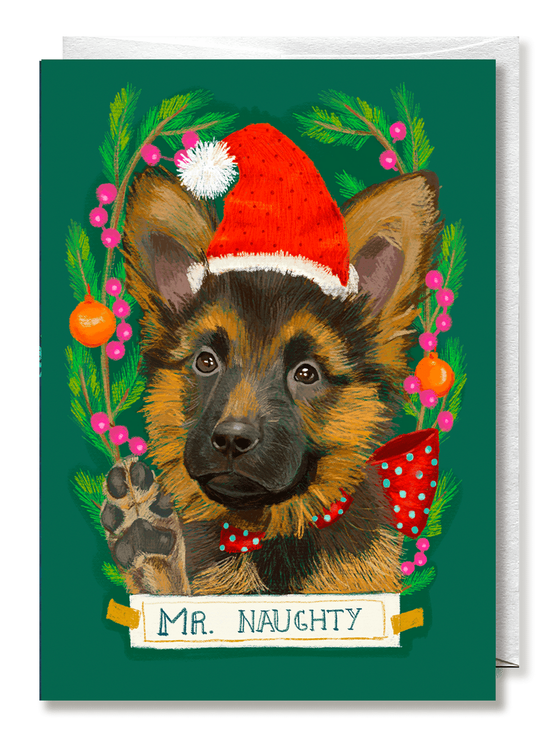 German shepherd Christmas card, "Mr. Naughty" - Jolly Dragons