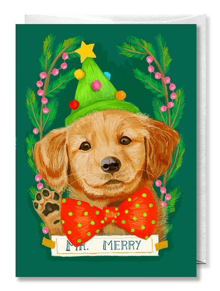 Golden Retriever Christmas card " Mr. Merry" - Jolly Dragons