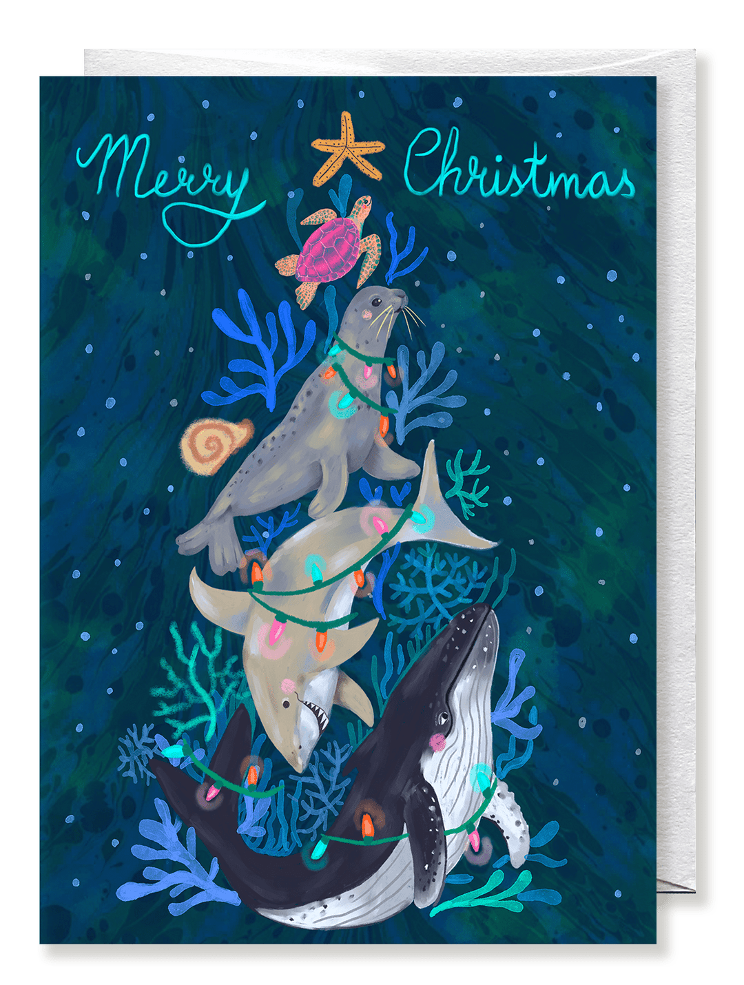 Marine life Christmas tree card - Jolly Dragons